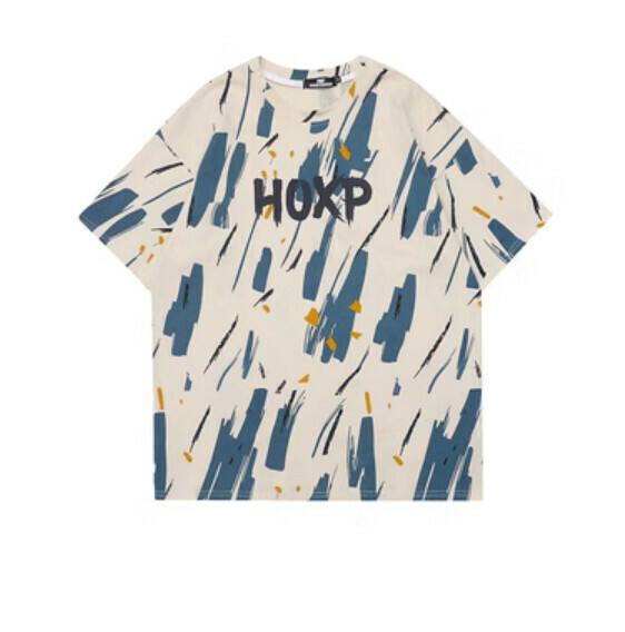 Graffiti full print short sleeve T (apricot) [M-XL size] [Contact customer service to confirm the shipping size after placing an order]