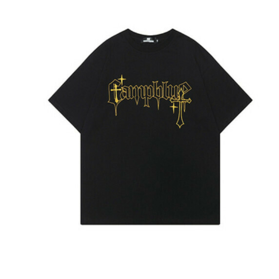 Retro letter embroidery short sleeve T (black) [S-XL size] [Contact customer service to confirm the shipping size after placing an order]