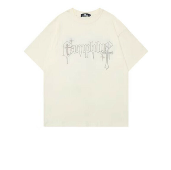 Vintage letter embroidery short sleeve T (apricot) [S-XL size] [Contact customer service to confirm the shipping size after placing an order]