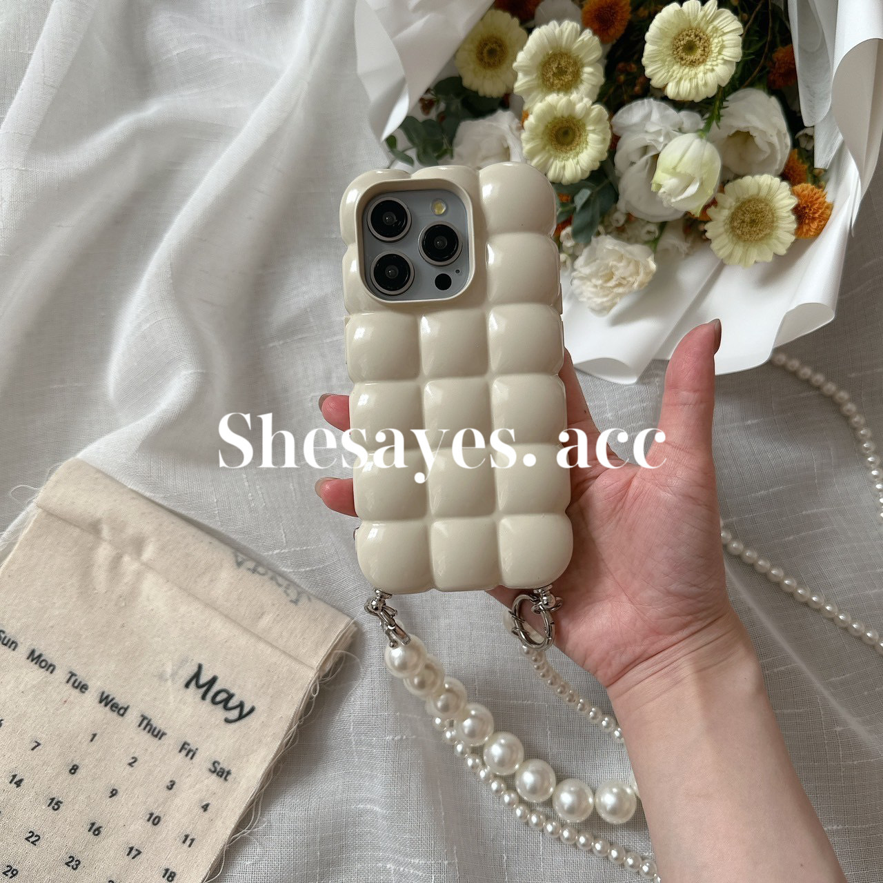 IPHONE 立體麵包珍珠掛繩手機殼