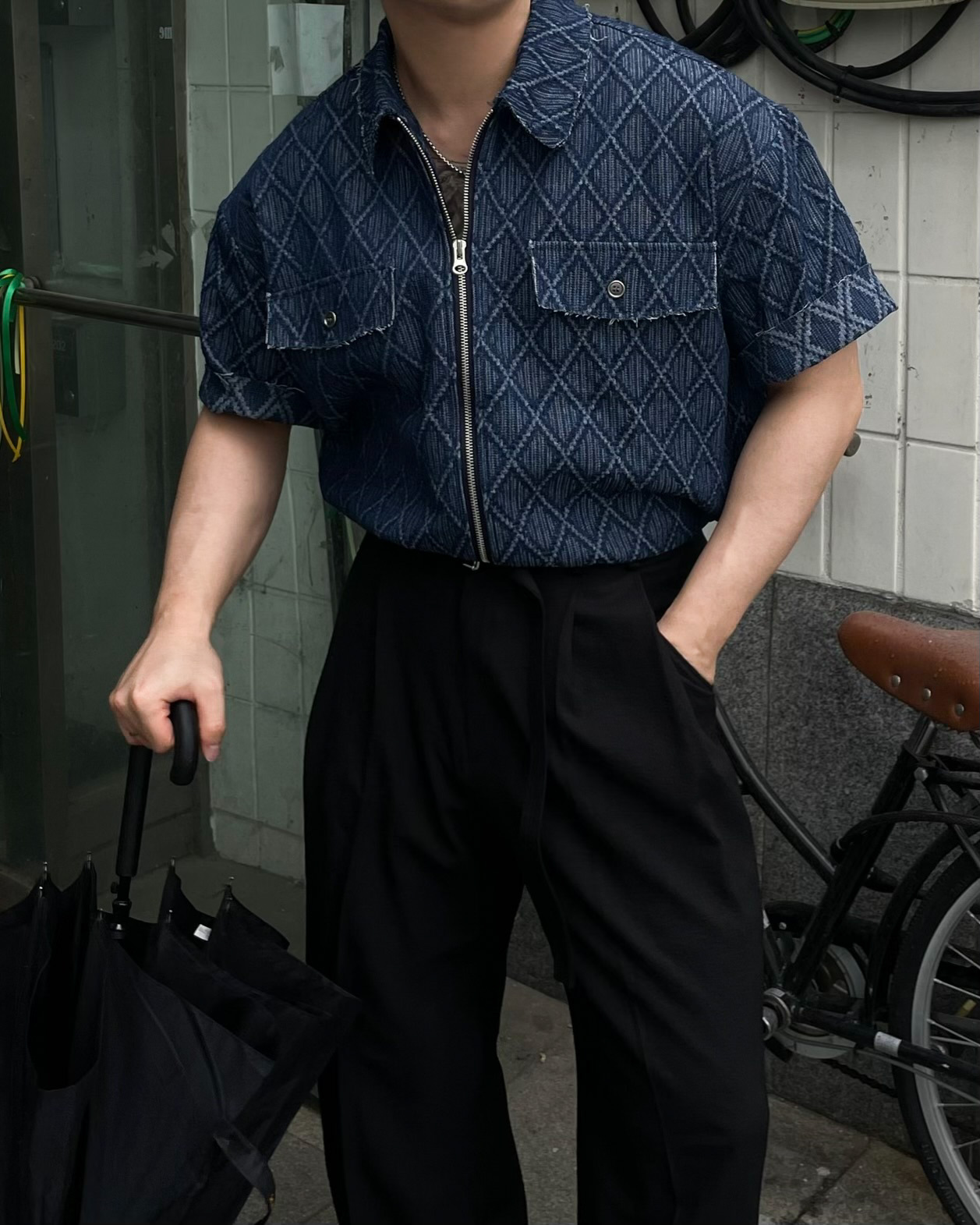 Fusiya剪裁拉鍊牛仔夾克