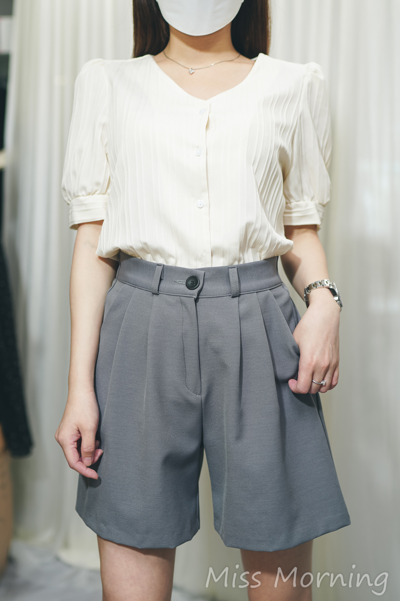 簡約暗條紋真鈕上衣(13898)