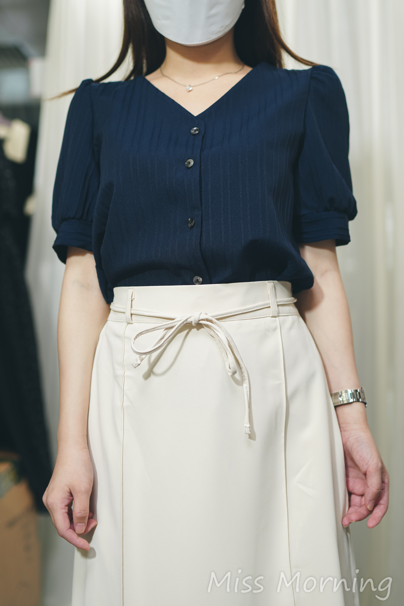 簡約暗條紋真鈕上衣(13898)