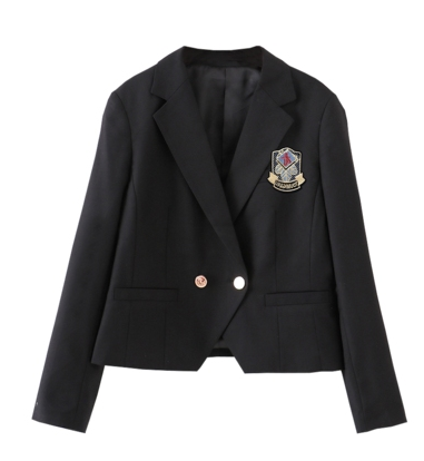 熱賣短款徽章長袖西服女外套(黑色)(尺碼:S-XL)(下單後聯絡客服確認發貨尺碼)