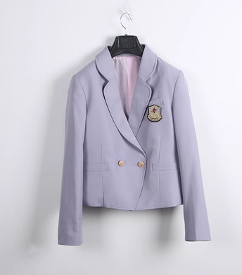 熱賣短款徽章長袖西服女外套(紫色)(尺碼:S-XL)(下單後聯絡客服確認發貨尺碼)