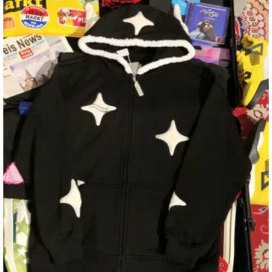 熱賣惡魔角星星連帽衛衣【黑色】【S-XL碼】(下單後請聯絡客服確認發貨尺碼)