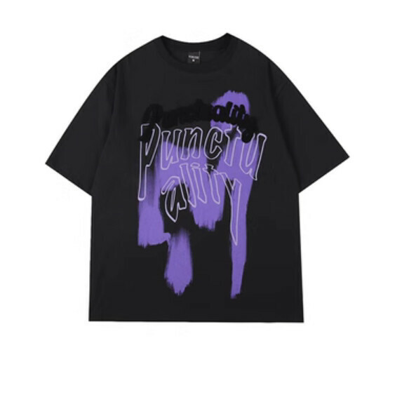 Graffiti print short sleeve T (black) [M-XL size] [Contact customer service to confirm the shipping size after placing an order]