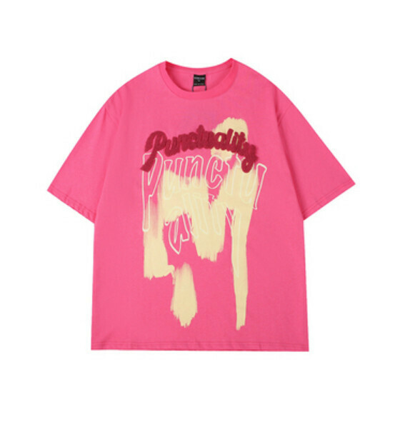 Graffiti print short sleeve T (rose red) [M-XL size] [Contact customer service to confirm the shipping size after placing an order]