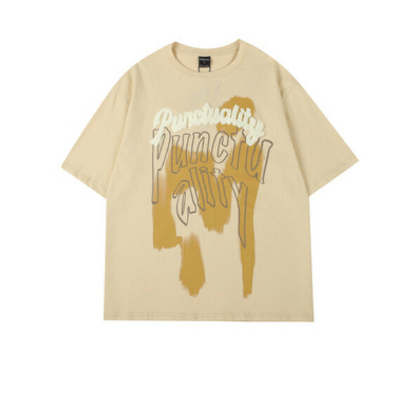 Graffiti print short sleeve T (khaki) [M-XL size] [Contact customer service to confirm the shipping size after placing an order]