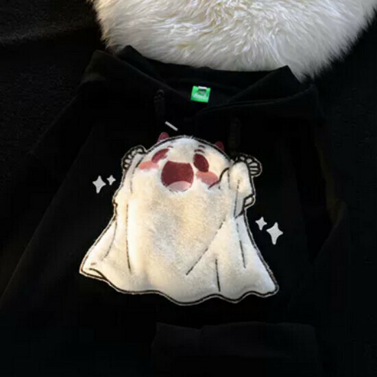 熱賣搞怪卡通刺繡連帽衛衣【黑色】【S-XL碼】(下單後請聯絡客服確認發貨尺碼)