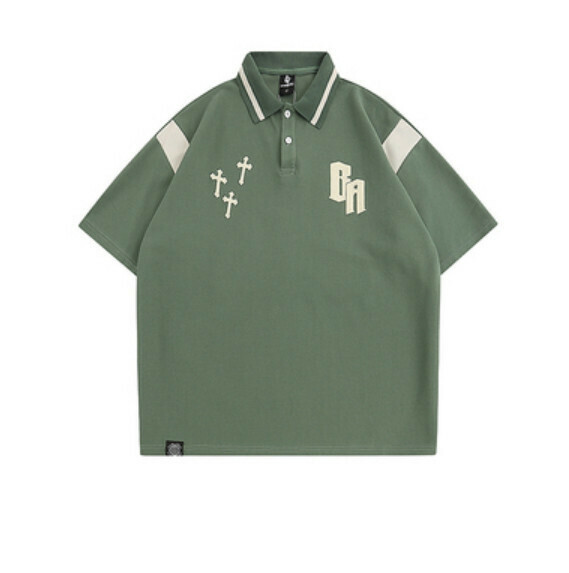Color-blocked letter print short sleeve T (green) [M-XL size] [Contact customer service to confirm the shipping size after placing an order]