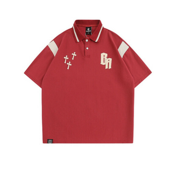 Color-blocked letter print short sleeve T (red) [M-XL size] [Contact customer service to confirm the shipping size after placing an order]