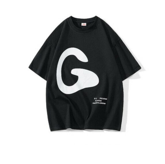Loose print short sleeve T (black) [S-3XL size] [Contact customer service to confirm the shipping size after placing an order]