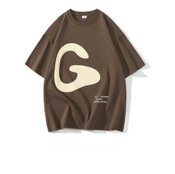 Loose print short sleeve T (dark brown) [S-3XL size] [Contact customer service to confirm the shipping size after placing an order]