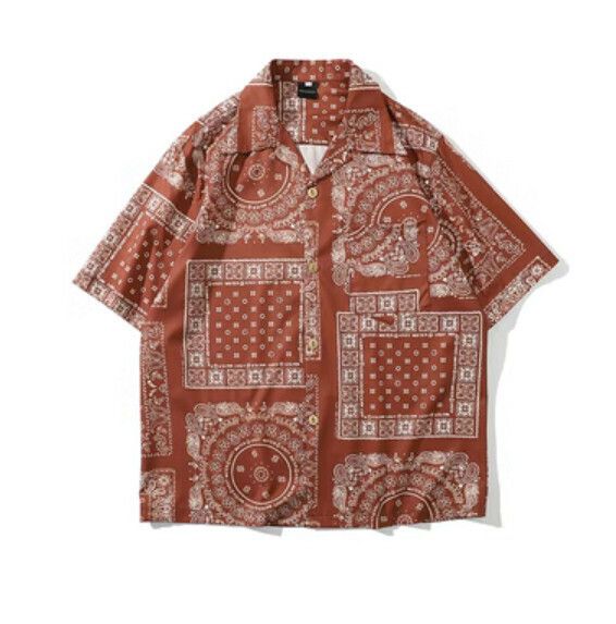 Retro cashew flower full print short-sleeved shirt (brown) [M-2XL size] [Contact customer service to confirm the shipping size after placing an order]