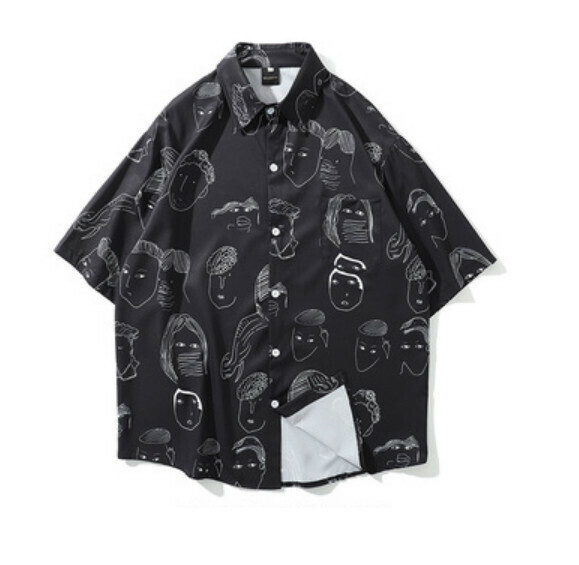 爆款印花短袖襯衫（黑色）【M-2XL碼】【下單後聯絡客服確認發貨尺碼】