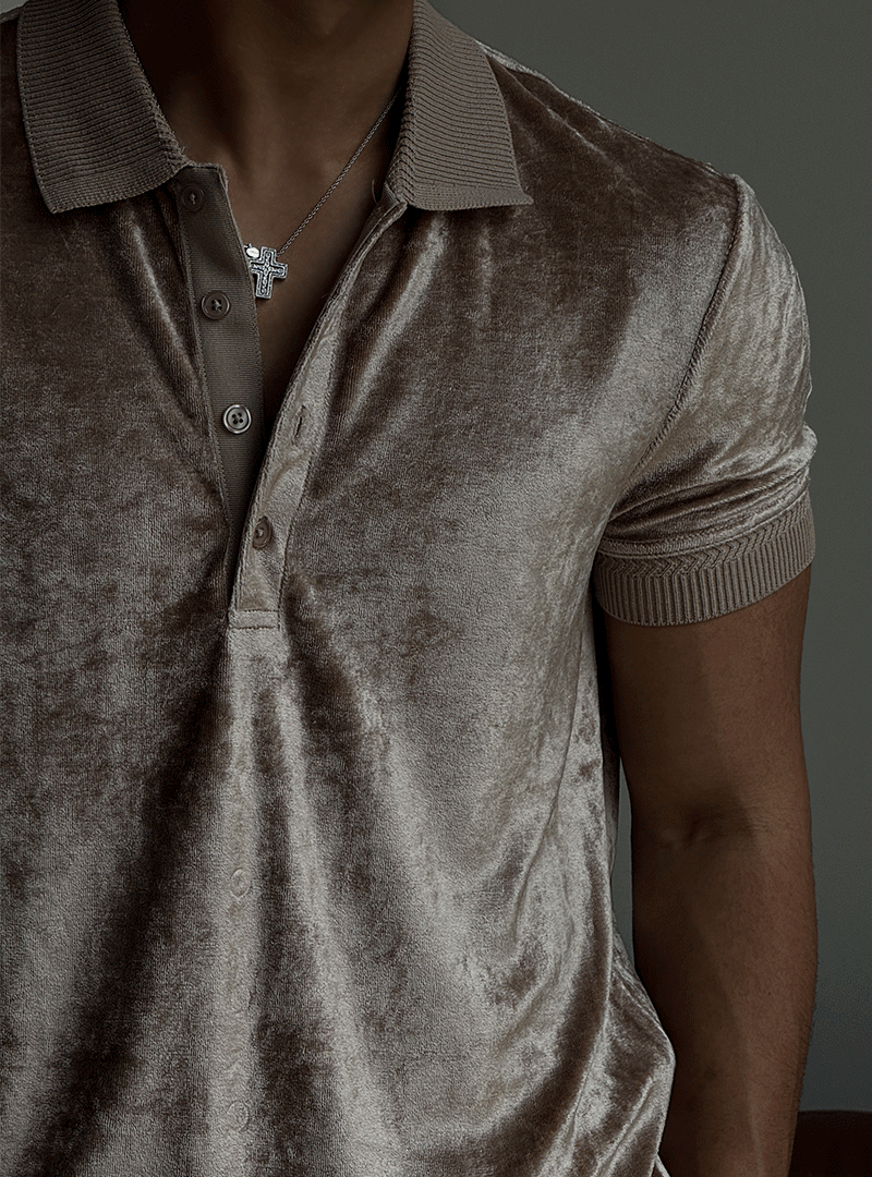 土絲絨光領子短袖T恤