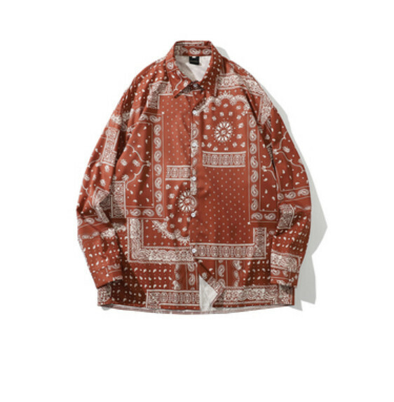 Retro cashew flower full print long-sleeved shirt (brown) [M-2XL size] [Contact customer service to confirm the shipping size after placing an order]