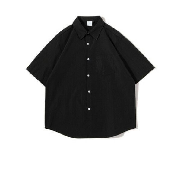 爆款簡約純色寬鬆短袖襯衫（黑色）【M-XL碼】【下單後聯絡客服確認發貨尺碼】