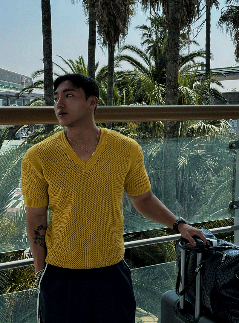 Maro V領肌肉針織短袖T恤