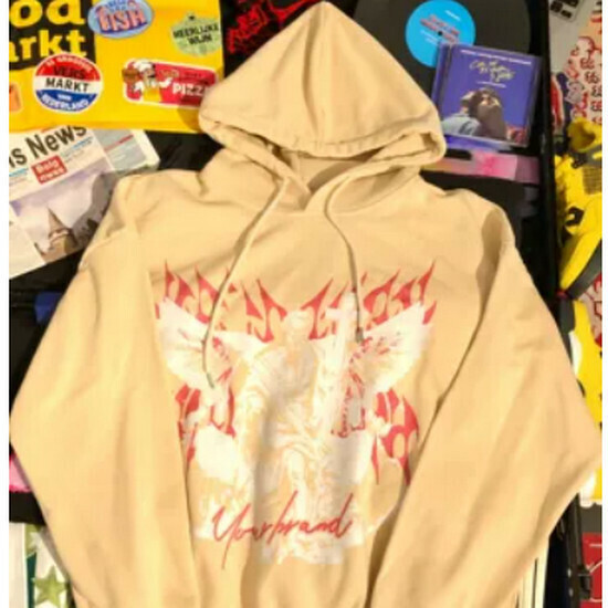 熱賣天使卡通洗水連帽衛衣【杏色】【S-XL碼】(下單後請聯絡客服確認發貨尺碼)