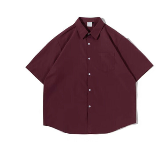 爆款簡約純色寬鬆短袖襯衫（酒紅色）【M-XL碼】【下單後聯絡客服確認發貨尺碼】