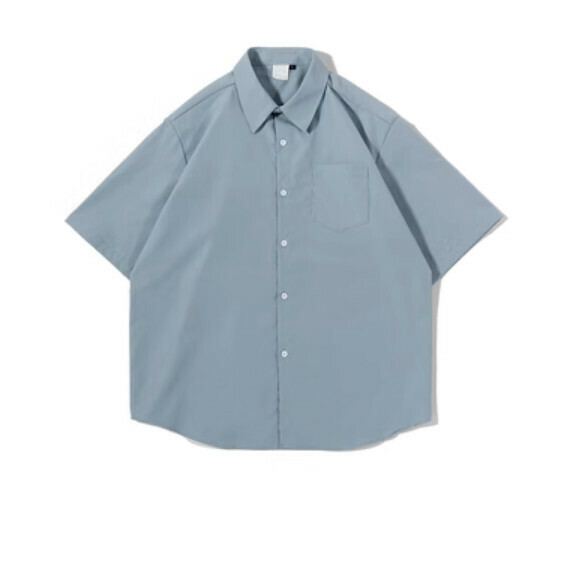 爆款簡約純色寬鬆短袖襯衫（霧霾藍）【M-XL碼】【下單後聯絡客服確認發貨尺碼】
