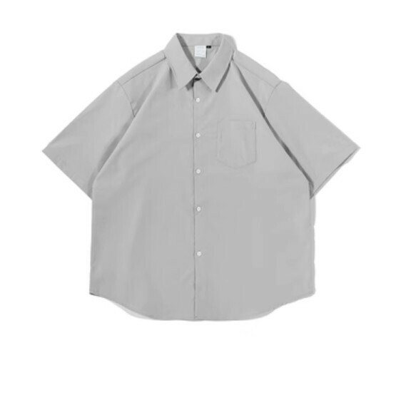 爆款簡約純色寬鬆短袖襯衫（米灰色）【M-XL碼】【下單後聯絡客服確認發貨尺碼】