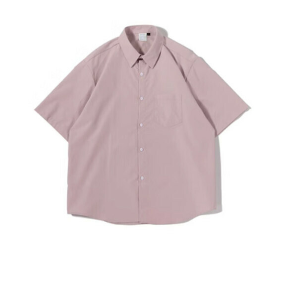 爆款簡約純色寬鬆短袖襯衫（粉色）【M-XL碼】【下單後聯絡客服確認發貨尺碼】