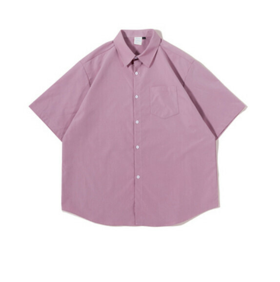 爆款簡約純色寬鬆短袖襯衫（玫紅色）【M-XL碼】【下單後聯絡客服確認發貨尺碼】