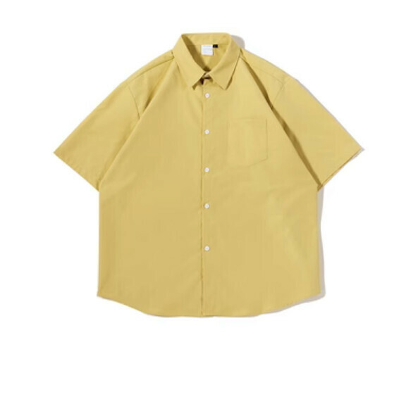 爆款簡約純色寬鬆短袖襯衫（芥末黃）【M-XL碼】【下單後聯絡客服確認發貨尺碼】