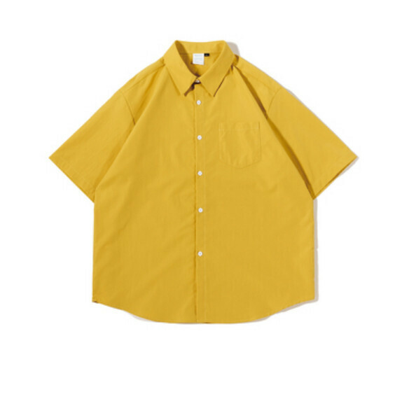 爆款簡約純色寬鬆短袖襯衫（薑黃色）【M-XL碼】【下單後聯絡客服確認發貨尺碼】