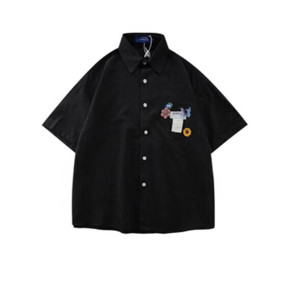 爆款夏季蝴蝶口袋短袖襯衫（黑色）【M-XL碼】【下單後聯絡客服確認發貨尺碼】