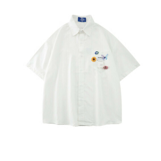 爆款夏季蝴蝶口袋短袖襯衫（白色）【M-XL碼】【下單後聯絡客服確認發貨尺碼】