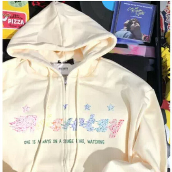 熱賣美式彩虹前後幅連帽衛衣【杏色】【S-2XL碼】(下單後請聯絡客服確認發貨尺碼)