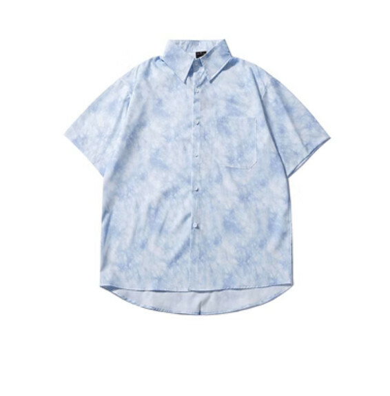 爆款原宿風紮染短袖襯衫（藍色）【M-2XL碼】【下單後聯絡客服確認發貨尺碼】