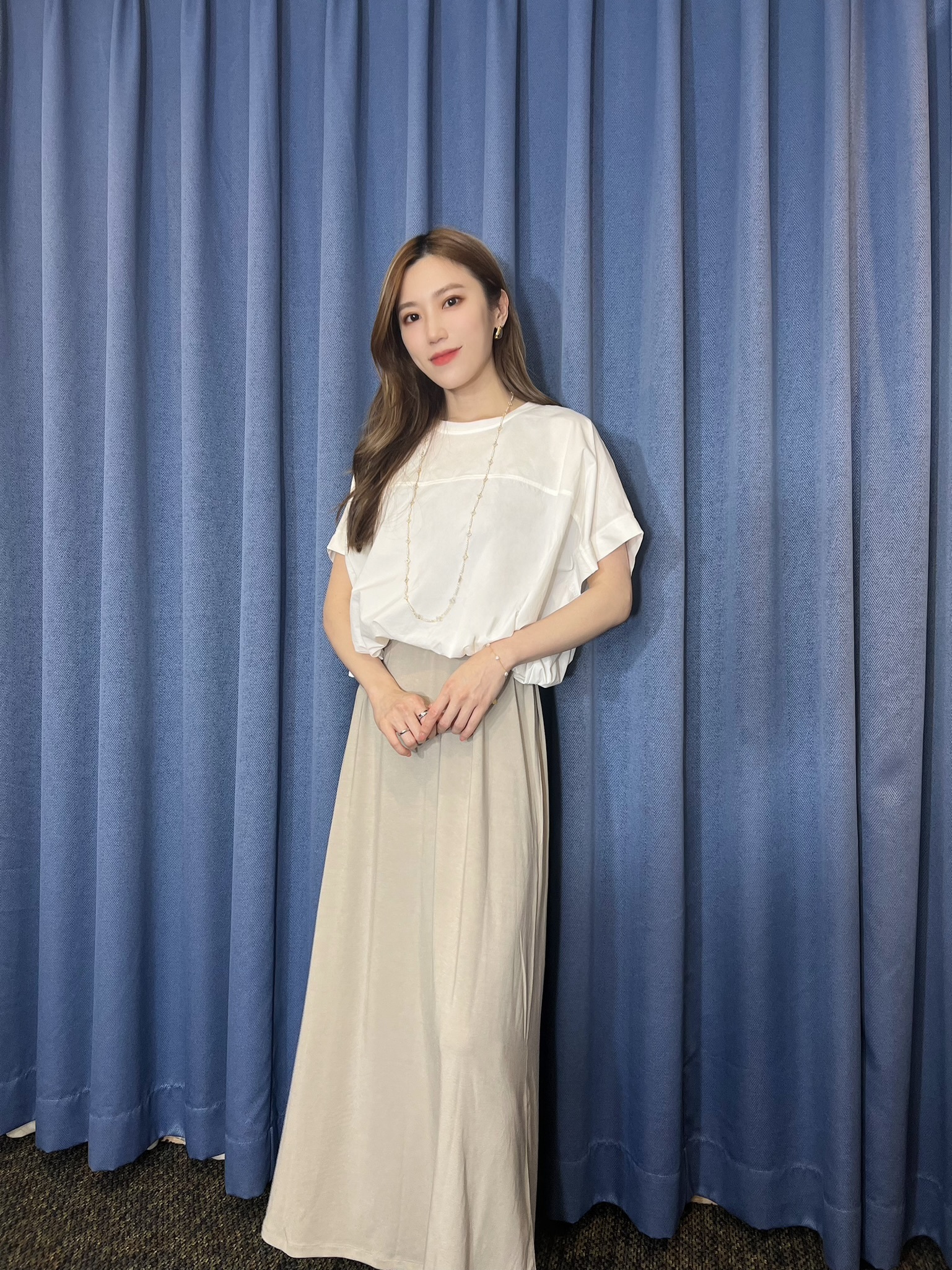 拼接面料下擺抽繩短袖T