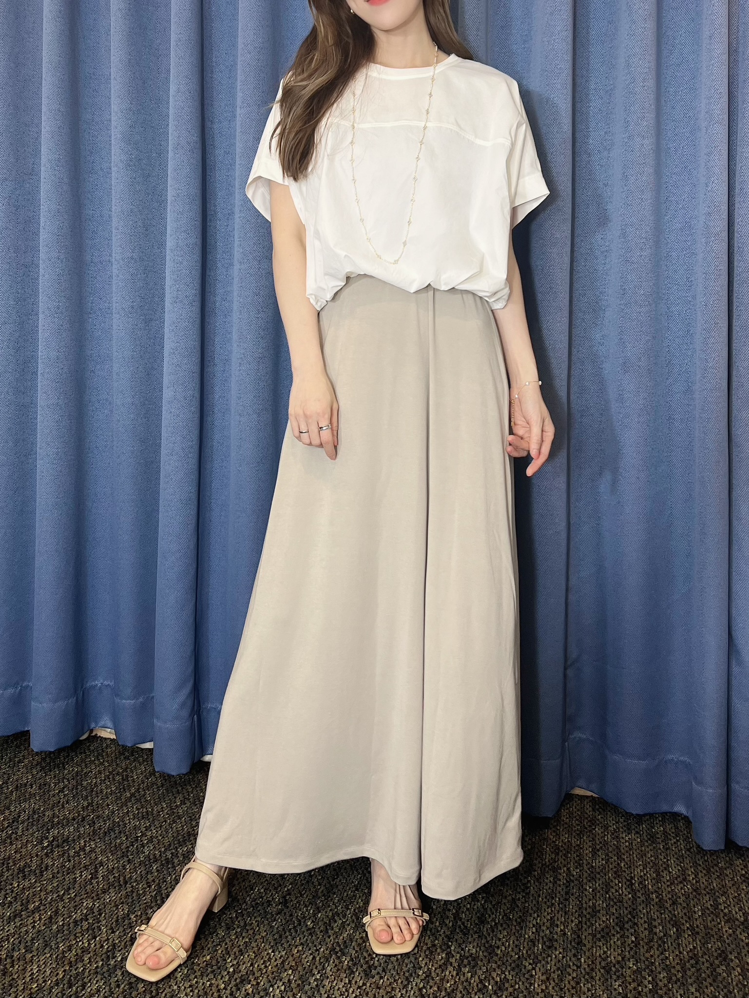 拼接面料下擺抽繩短袖T