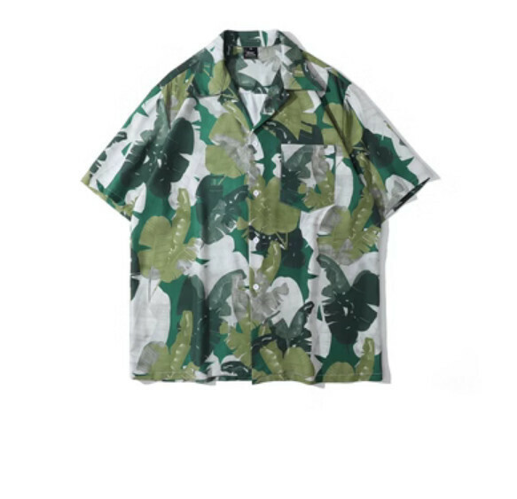 爆款夏季滿印短袖襯衫（綠色）【M-2XL碼】【下單後聯絡客服確認發貨尺碼】