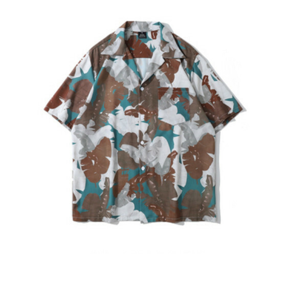 爆款夏季滿印短袖襯衫（咖啡色）【M-2XL碼】【下單後聯絡客服確認發貨尺碼】