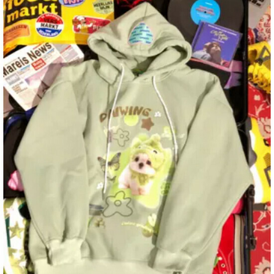 熱賣狗狗卡通情侶連帽衛衣【綠色】【S-XL碼】(下單後請聯絡客服確認發貨尺碼)