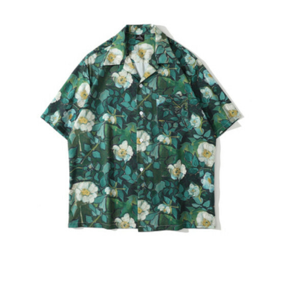 Retro abstract oil painting all-over short sleeve shirt (green) [M-2XL size] [Contact customer service to confirm the shipping size after placing an order]