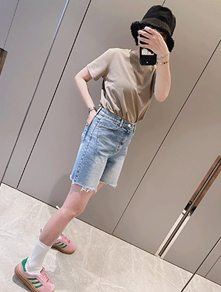 春夏新款/斜車線膝上褲 售現貨S #1319