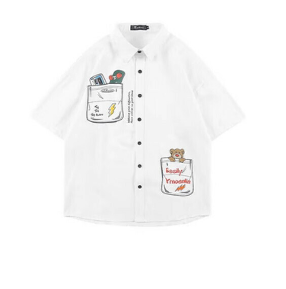 爆款復古印花短袖襯衫（白色）【M-XL碼】【下單後聯絡客服確認發貨尺碼】