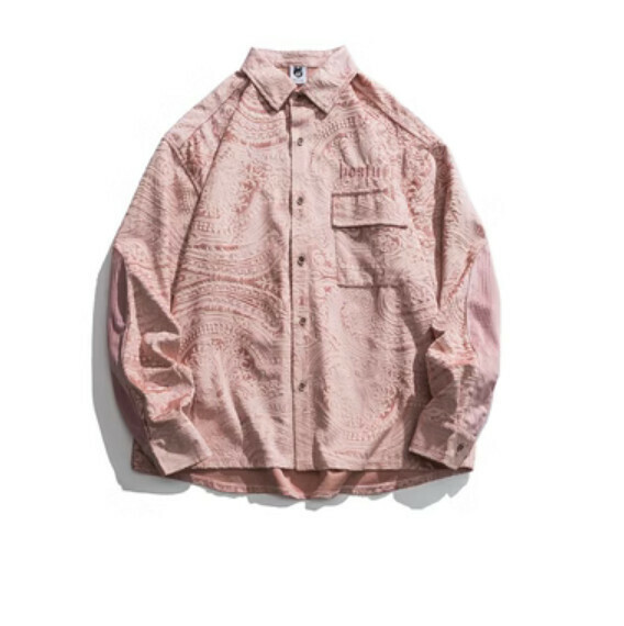 Stitched lapel long sleeve shirt (pink) [M-2XL size] [Contact customer service to confirm the shipping size after placing an order]