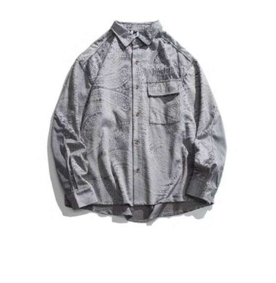 Stitched lapel long-sleeved shirt (gray) [M-2XL size] [Contact customer service to confirm the shipping size after placing an order]