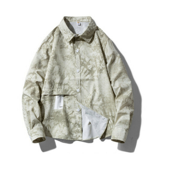 Retro Hip Hop Tie-Dye Long Sleeve Shirt (Light Coffee Color) [M-4XL Size] [Contact Customer Service to Confirm Shipping Size after Placing an Order]