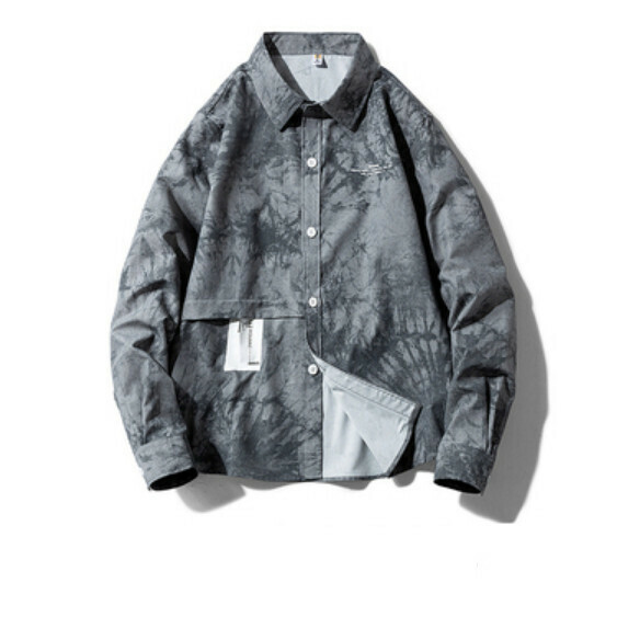 Retro Hip Hop Tie-Dye Long Sleeve Shirt (Dark Gray) [M-4XL Size] [Contact Customer Service to Confirm Shipping Size After Placing an Order]