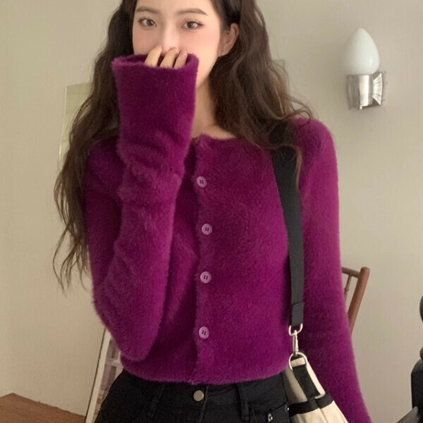 Hot selling knitted cardigan sweater (one size fits all) (eggplant purple)