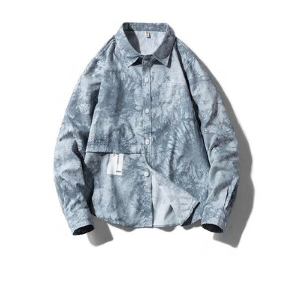 Retro Hip Hop Tie-Dye Long Sleeve Shirt (Light Gray) [M-4XL Size] [Contact Customer Service to Confirm Shipping Size After Placing an Order]